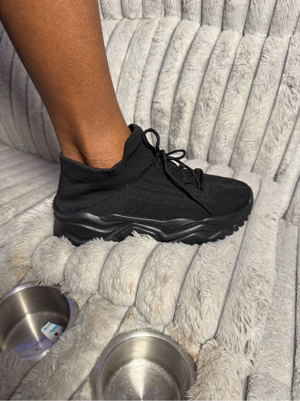 Black Knit Sock-Style Women's Sneaker with Chunky Sole